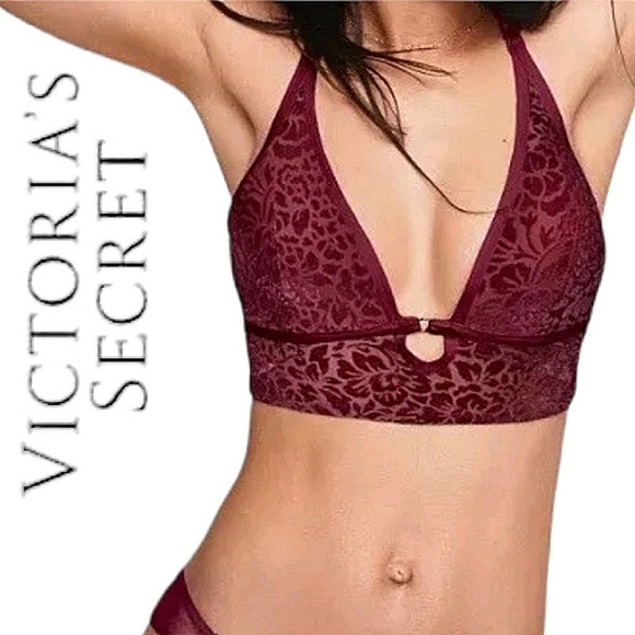 Victorias Secret PINK Lightly Lined Wireless Bralette in Burgundy Velvet Floral - Picture 1 of 15